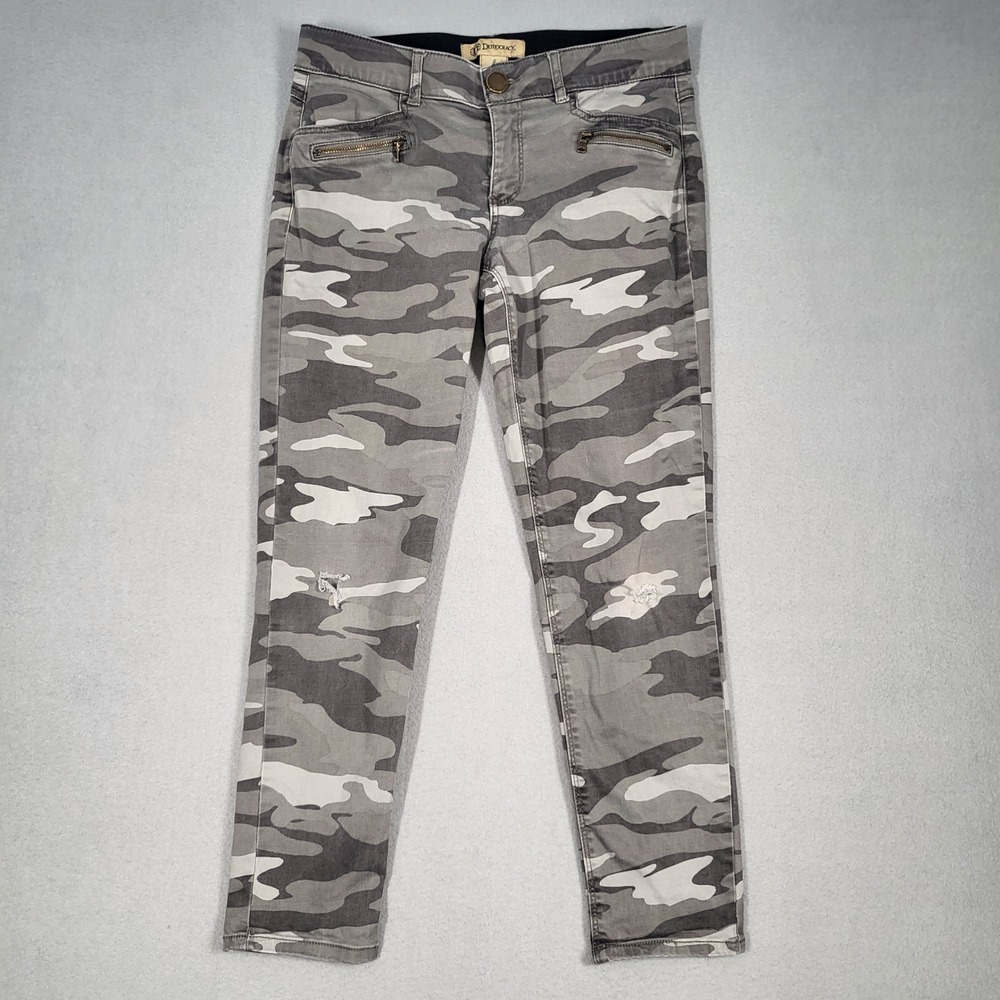 Democracy Womens Ankle Skinny Jeans 8‎ Distressed Gray Camo Zip Pocket